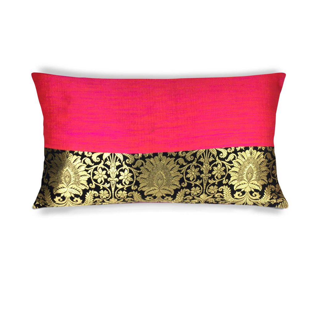 Black and Red Brocade Silk Throw Pillow Cover