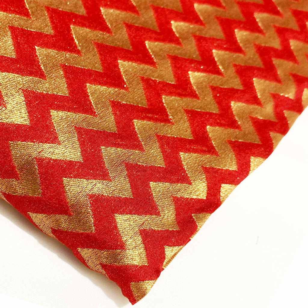 Red Gold Chevron Banaras Silk Fabric