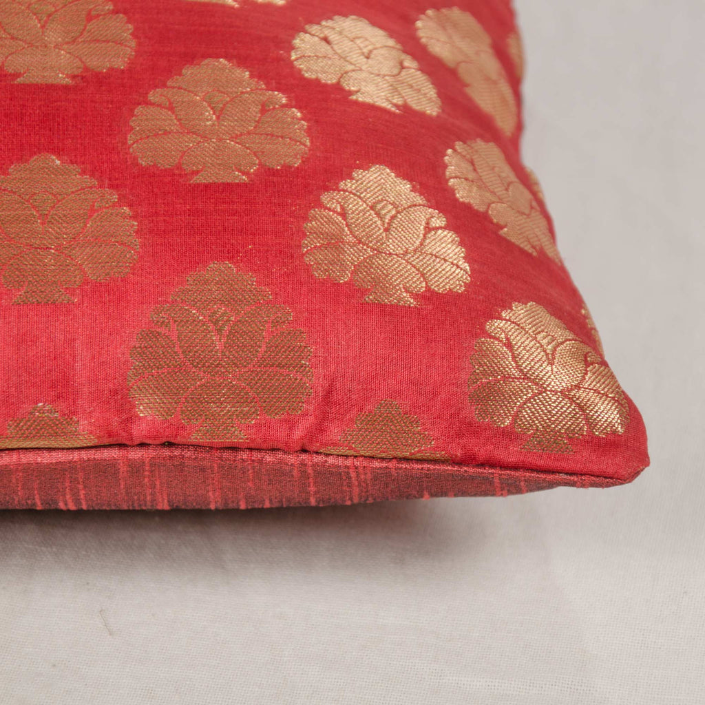 handmade red and gold silk pillow