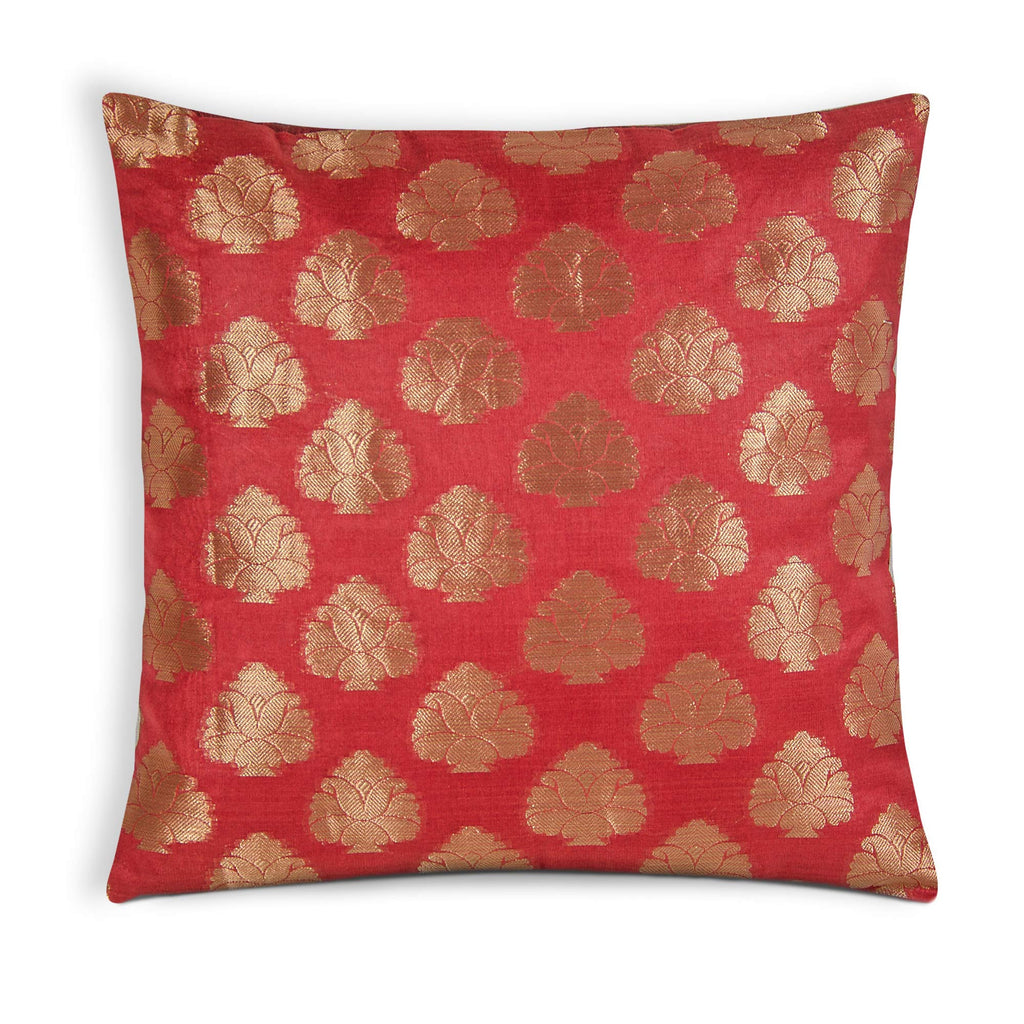 red and gold silk pillow cover