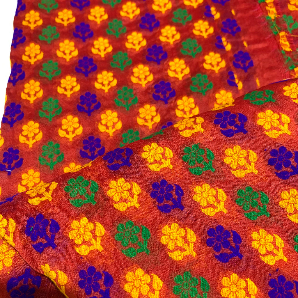 Red Multicolor Floral Jacquard Silk Fabric