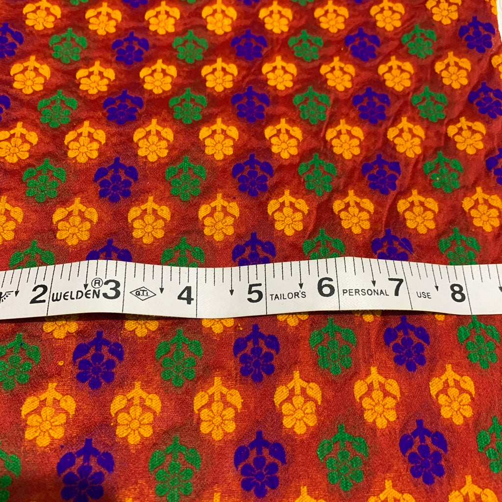 Red Multicolor Floral Jacquard Silk Fabric
