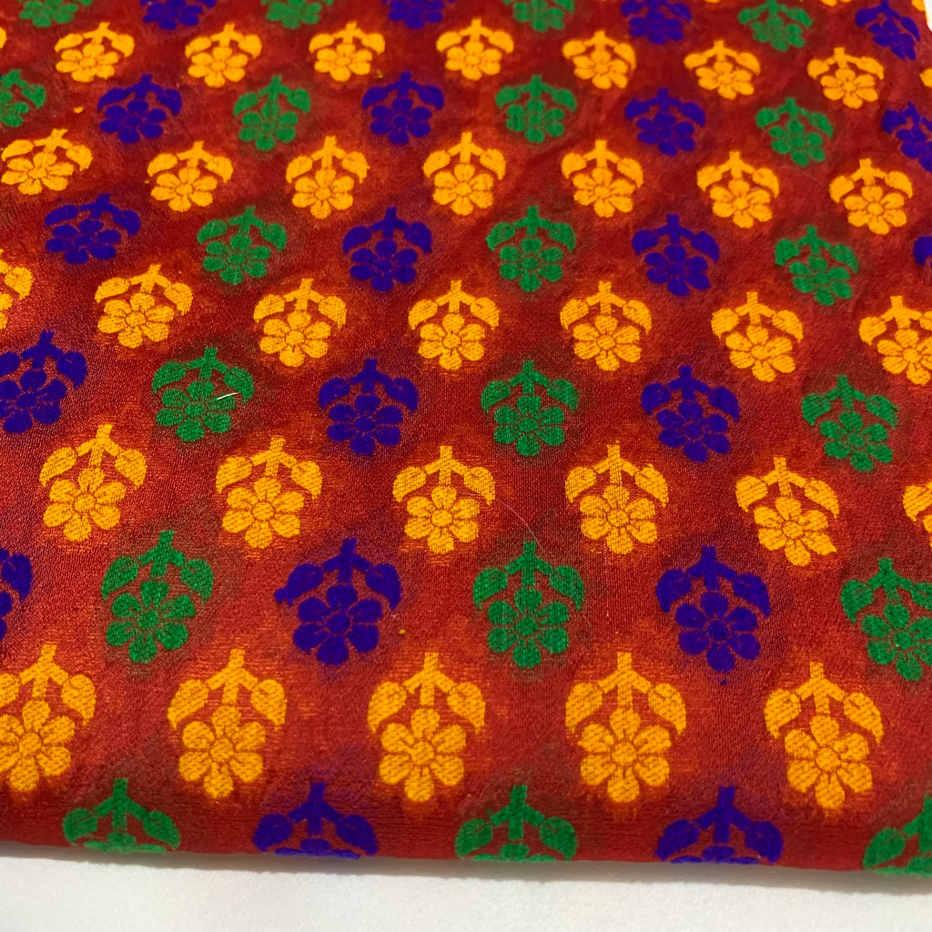Red Multicolor Floral Jacquard Silk Fabric
