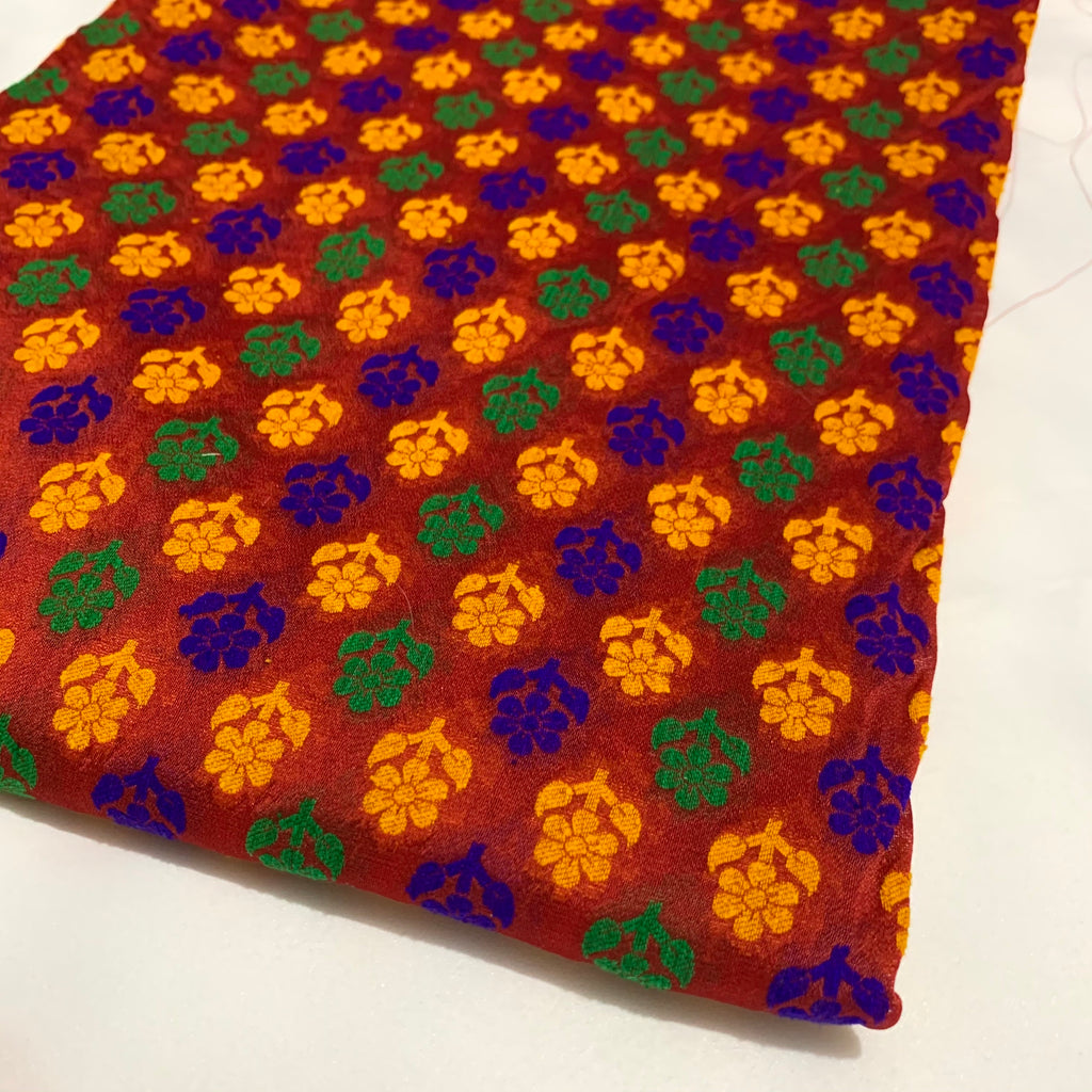 Red Multicolor Floral Jacquard Silk Fabric