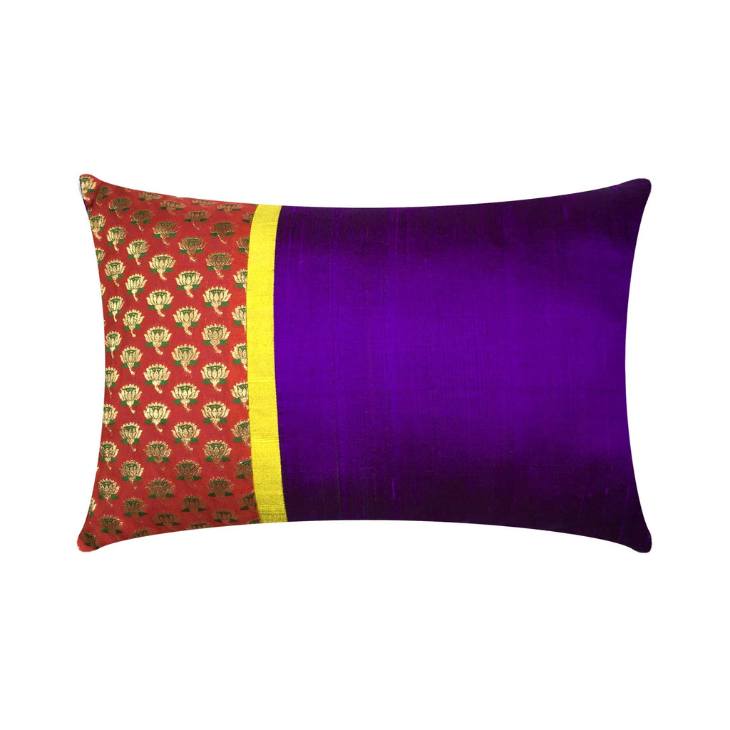Red Purple and Gold Floral Silk Pillow Cover