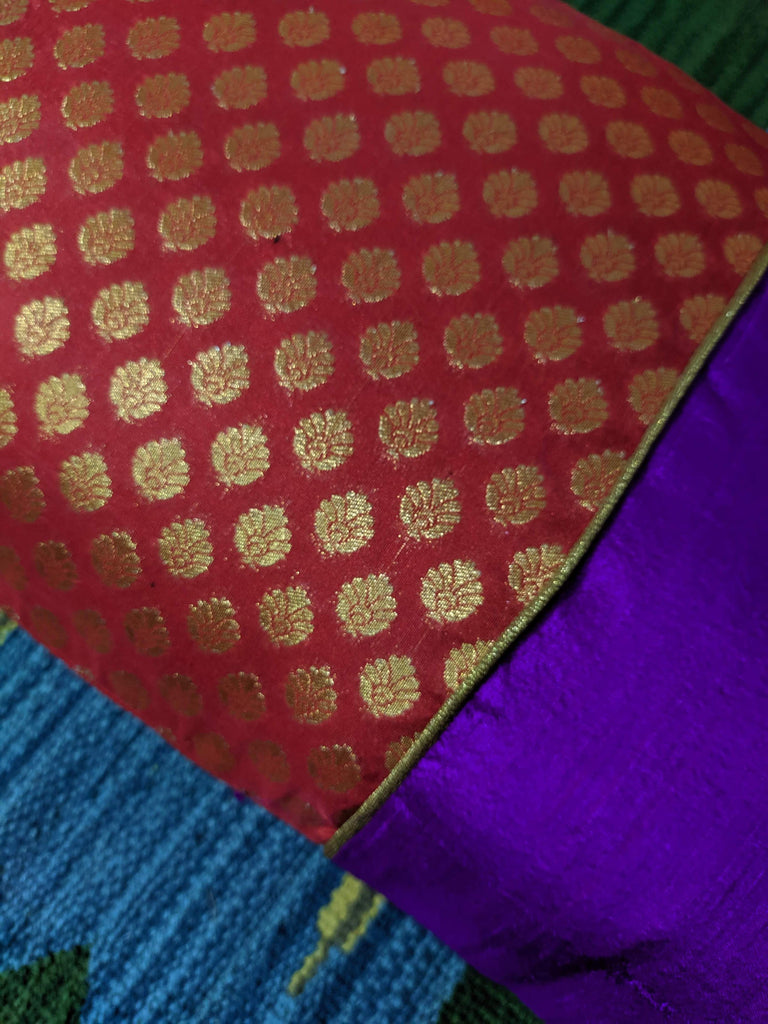 Purple Red Gold Raw Silk Embellished Lumbar Pillow Cover