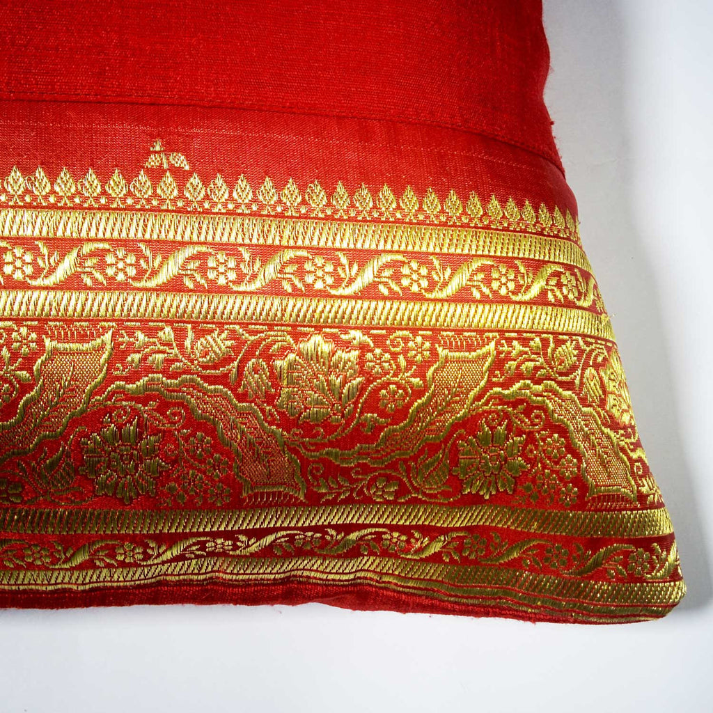 Red and Gold Sari Silk Pillow Cover