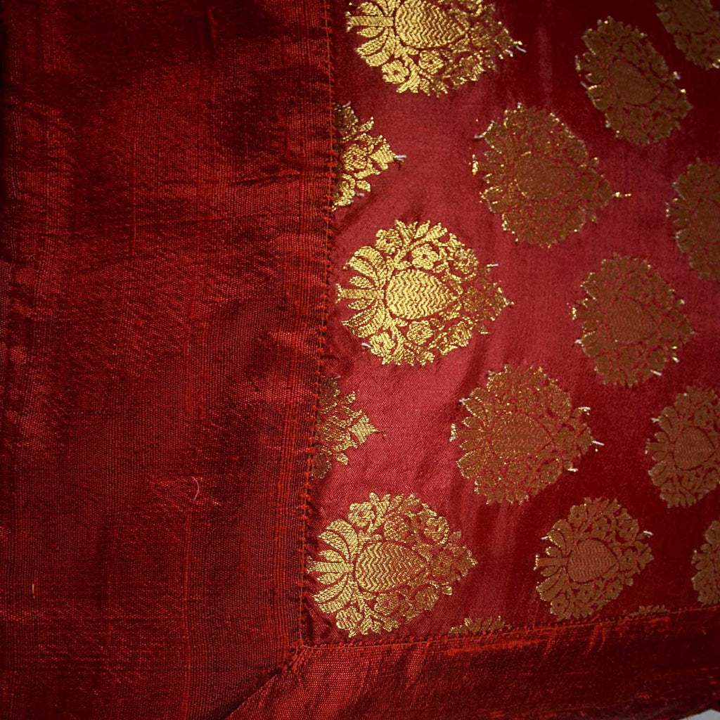 Rust and Gold Floral Banaras Silk Pillow Cover