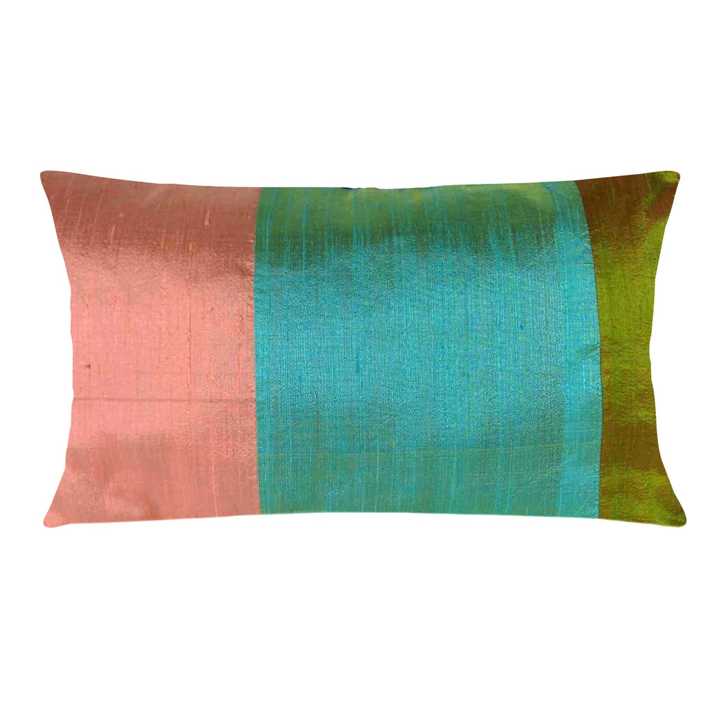 Rose and mint burlap weaving silk pillow cover buy online from DesiCrafts