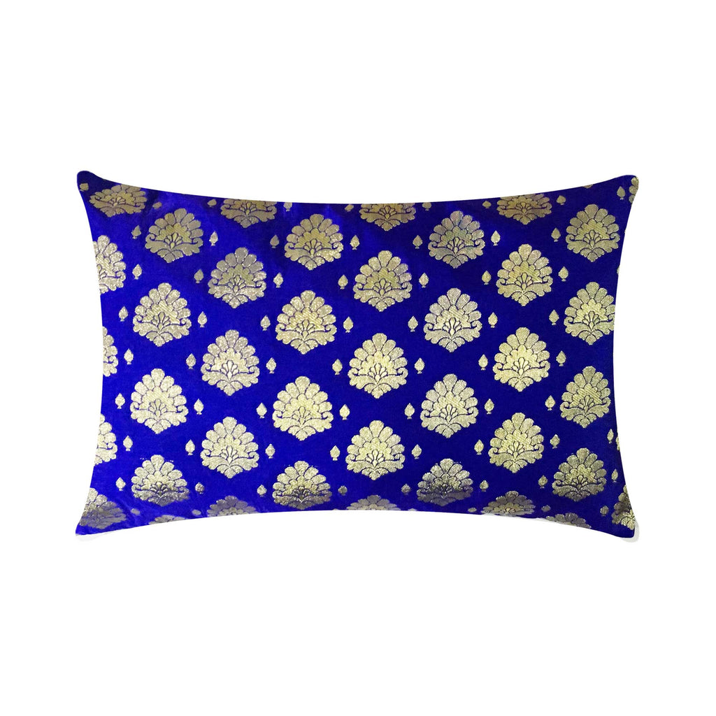 Sari Silk Royal Blue Lumbar Pillow Cover