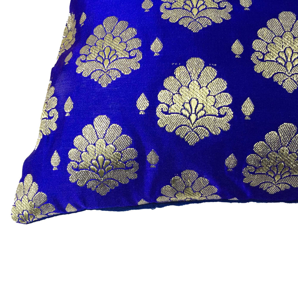 Royal Blue and Gold Sari Silk Lumbar Pillow Cover