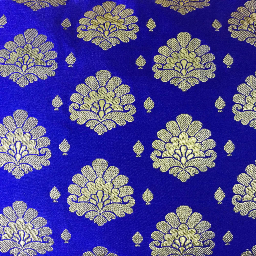 Royal Blue and Gold Sari Silk Lumbar Pillow Cover