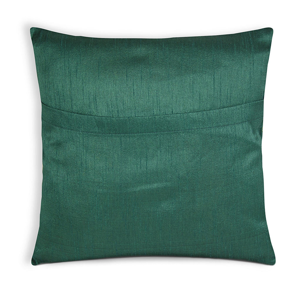 Green and Gold Floral Chanderi Silk Pillow Cover