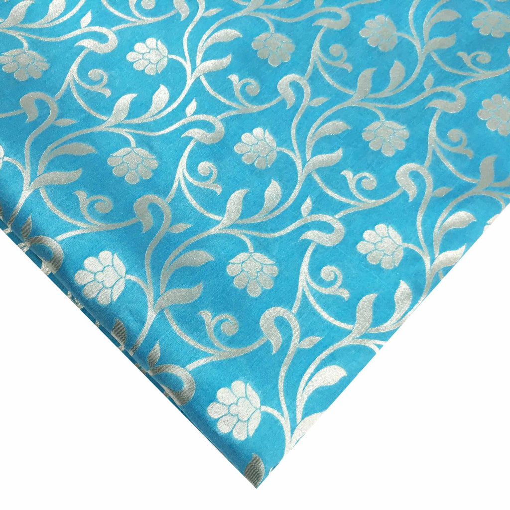 Teal and Silver Jacquard Fabric