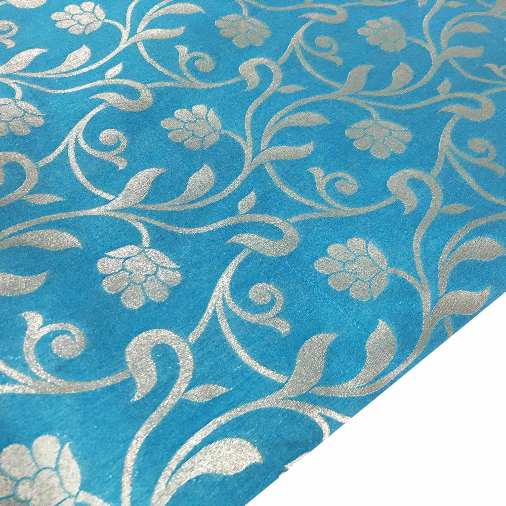 Silver and sky polyester silk fabric buy online
