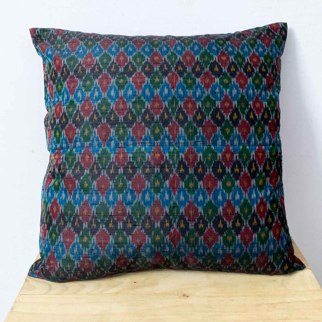 Teal and Black Ikat Silk Pillow Cover