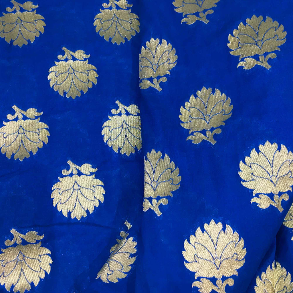 Floral Teal and Gold Banaras Silk Fabric