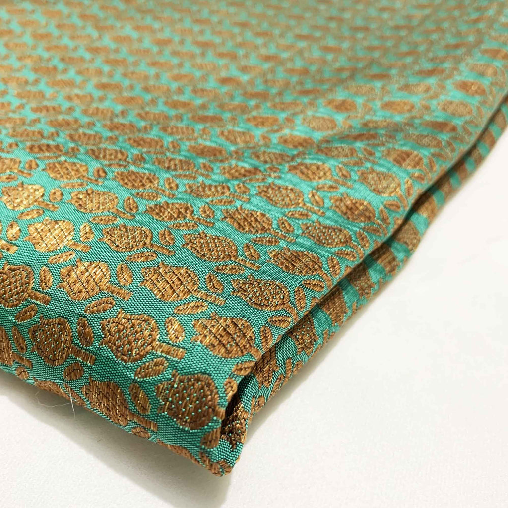 Teal Gold Banaras Jacquard Silk Fabric