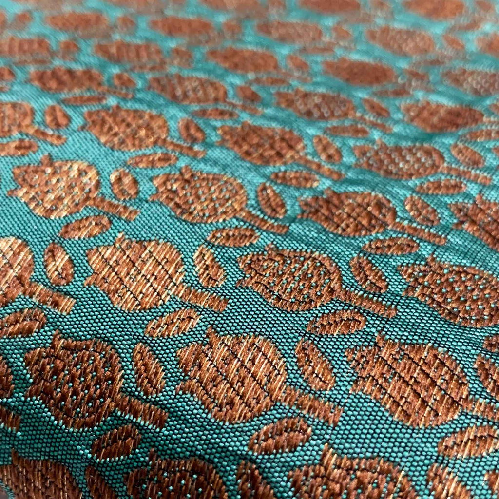 Teal Blue Gold Banaras Jacquard Silk Fabric