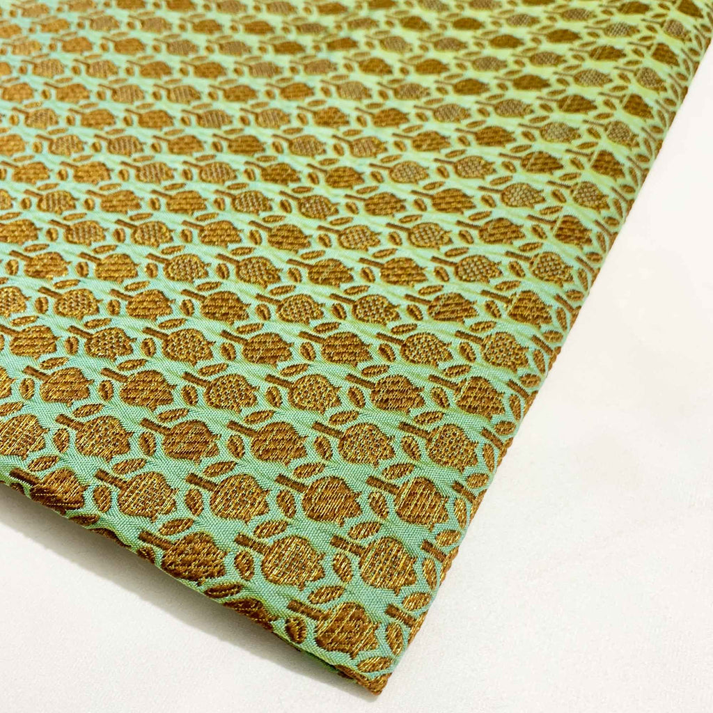 Teal Gold Banaras Jacquard Silk Fabric