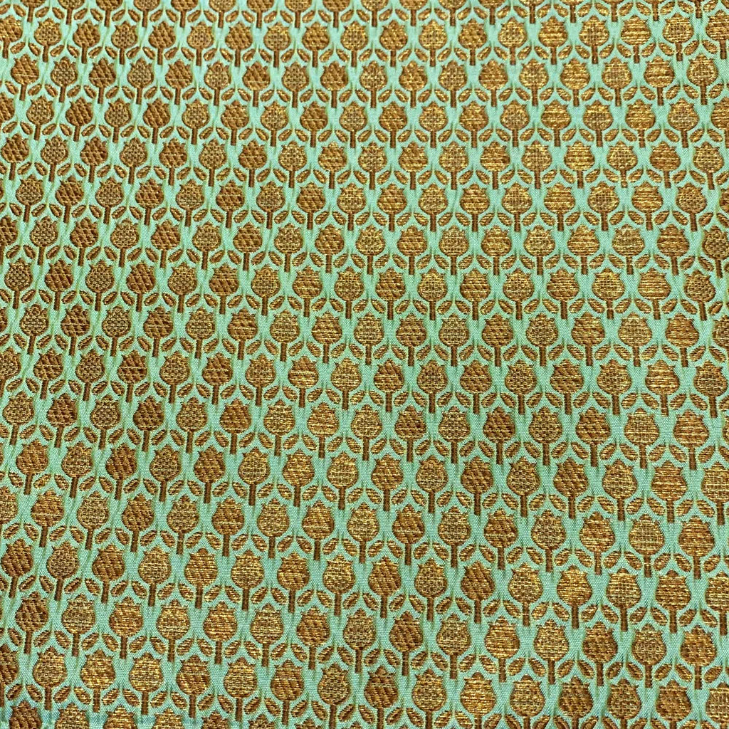 Teal Gold Banaras Jacquard Silk Fabric