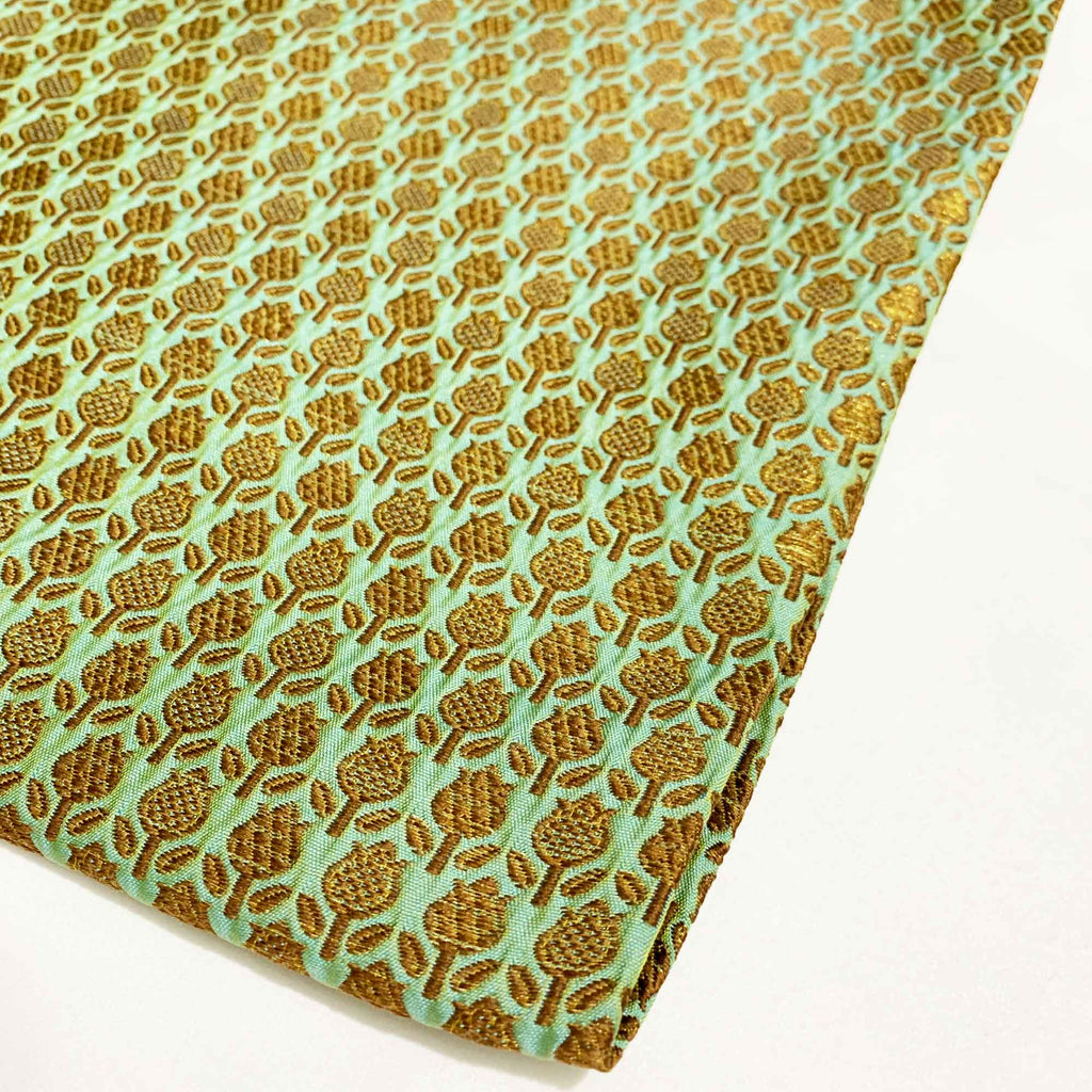 Teal Gold Banaras Jacquard Silk Fabric