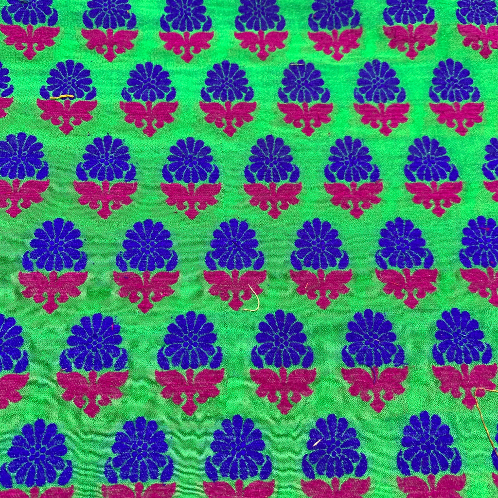 Green Multicolor Floral Jacquard Silk Fabric
