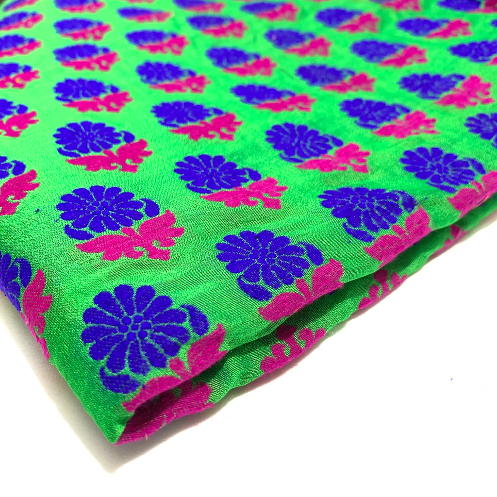 Green Multicolor Floral Jacquard Silk Fabric