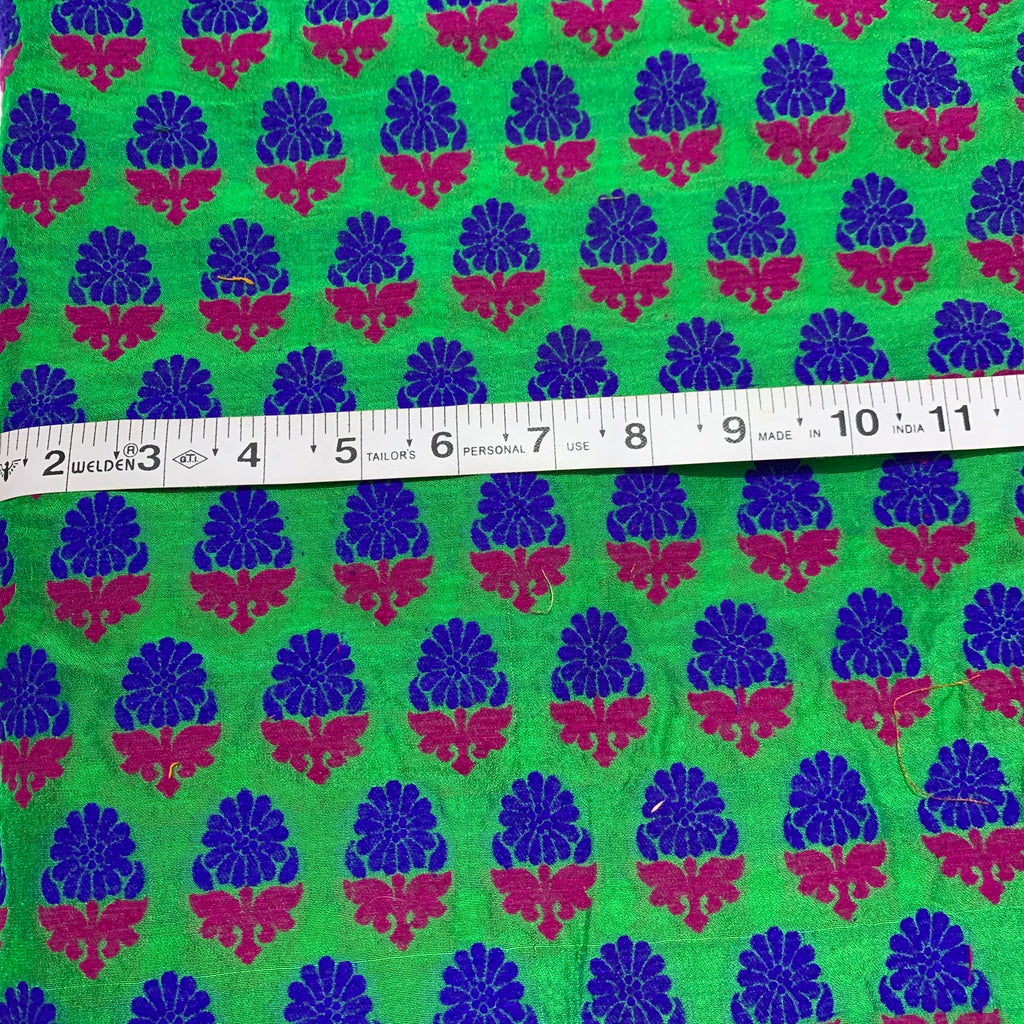 Green Multicolor Floral Jacquard Silk Fabric