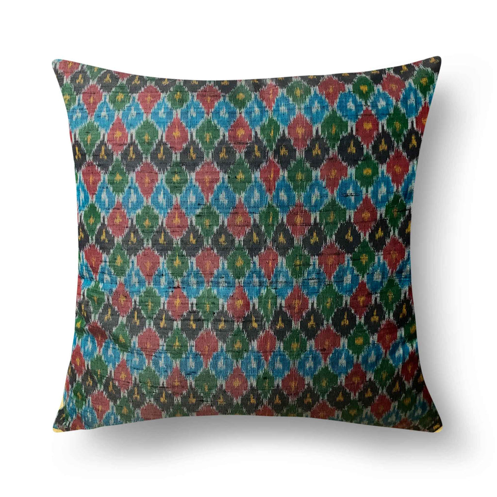 Teal and Black Ikat Silk Pillow Cover