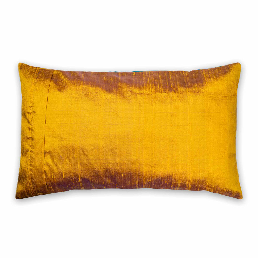 Teal and Mustard Pure Silk Lumbar Cushion Cover Buy Online from India