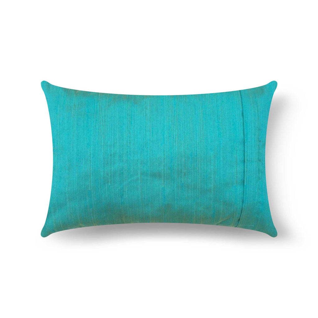 Navy and Teal Raw Silk Lumbar Pillow Cover