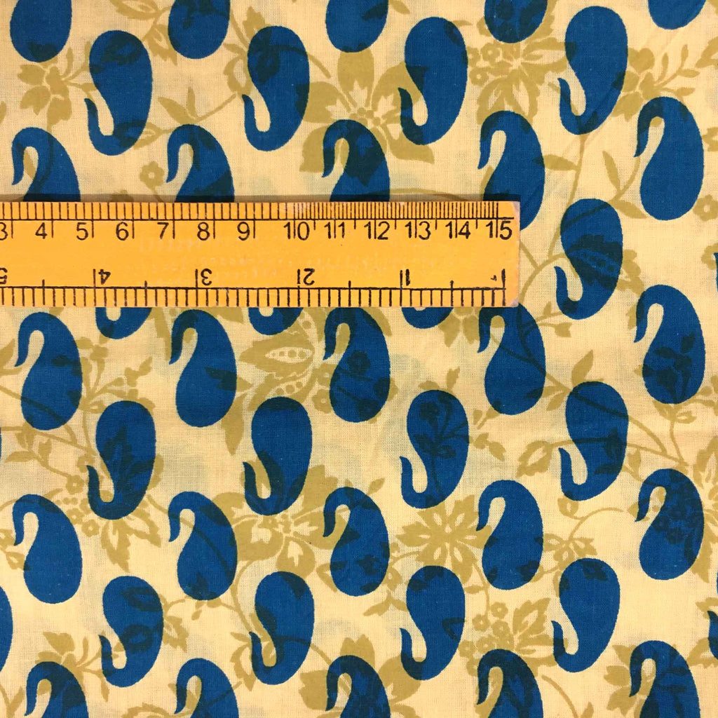 Teal and Yellow Paisley Soft Cotton Fabric