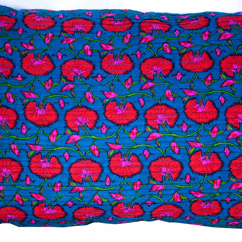 Teal and Red Pintucks Cotton Lumbar Pillow