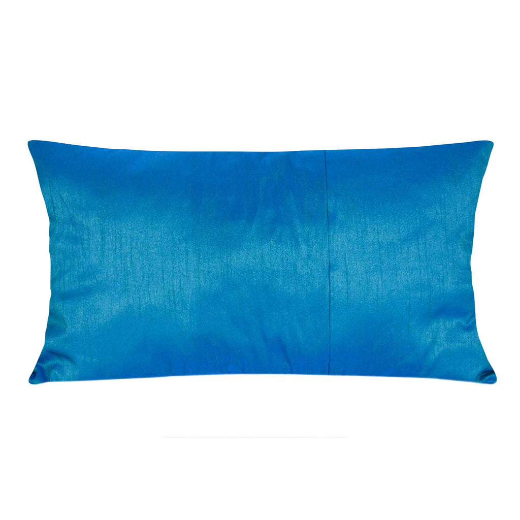 Teal and Red Pintucks Cotton Lumbar Pillow