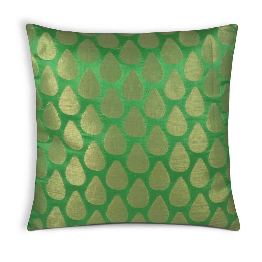 Tear Drop Green Gold Silk Pillow Cover