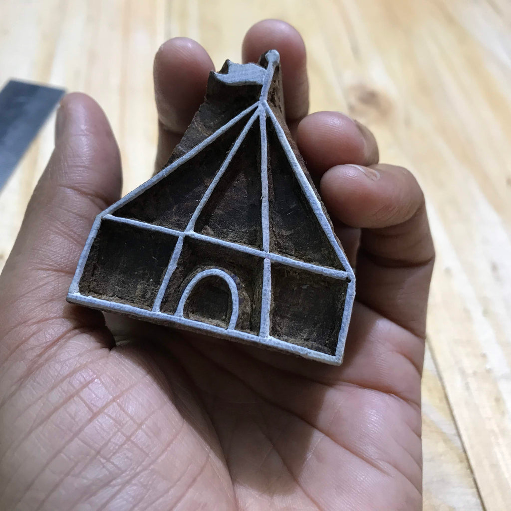 Hand block printing stamp camping teepee