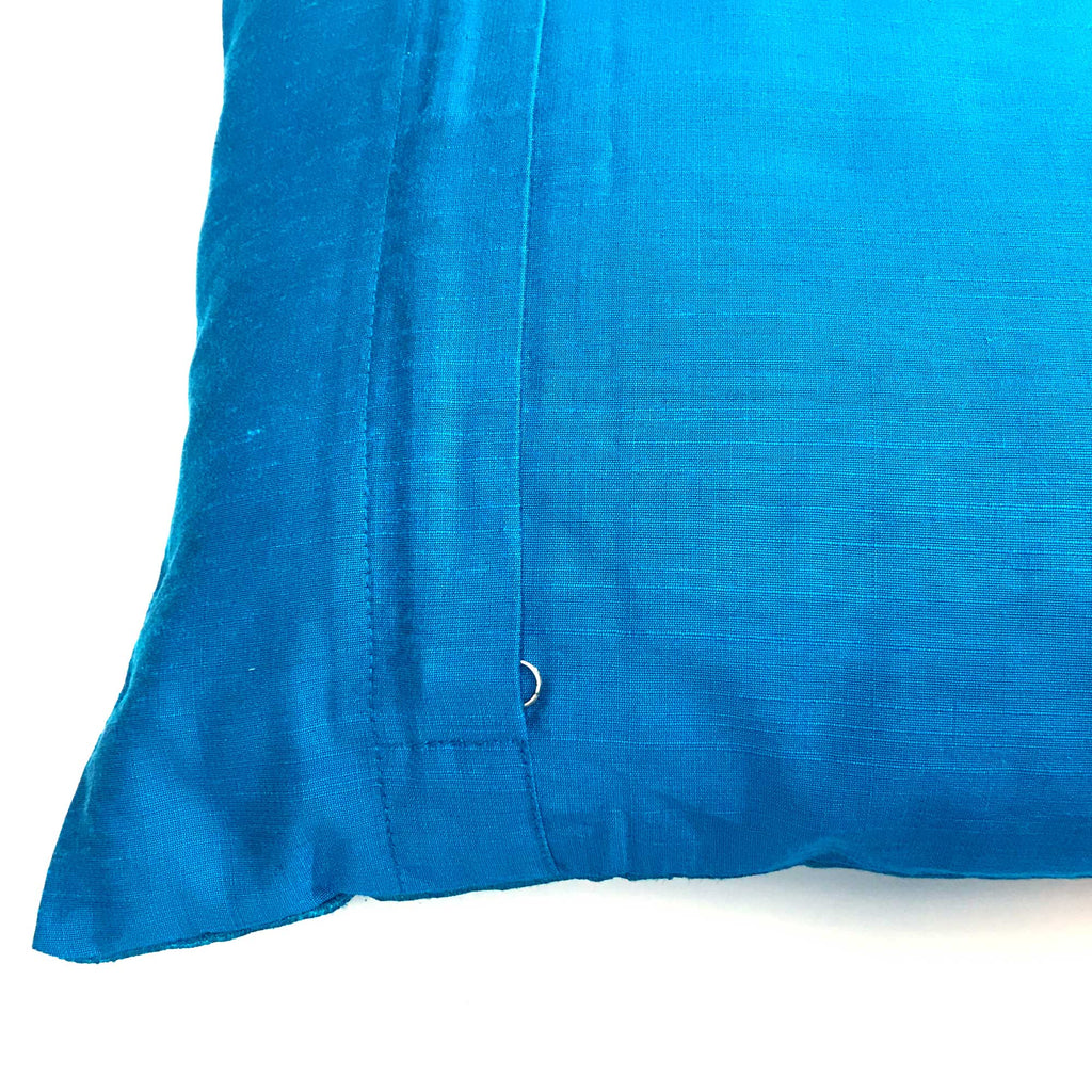 Teal and Beige Tussar Silk Lumbar Pillow Cover