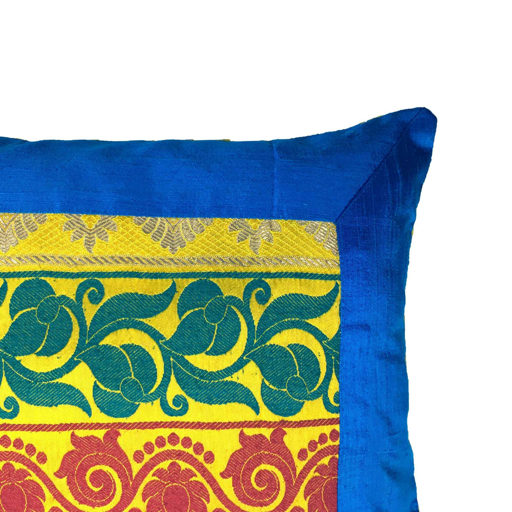 Turquoise Yellow Silk Lumbar Pillow Cover