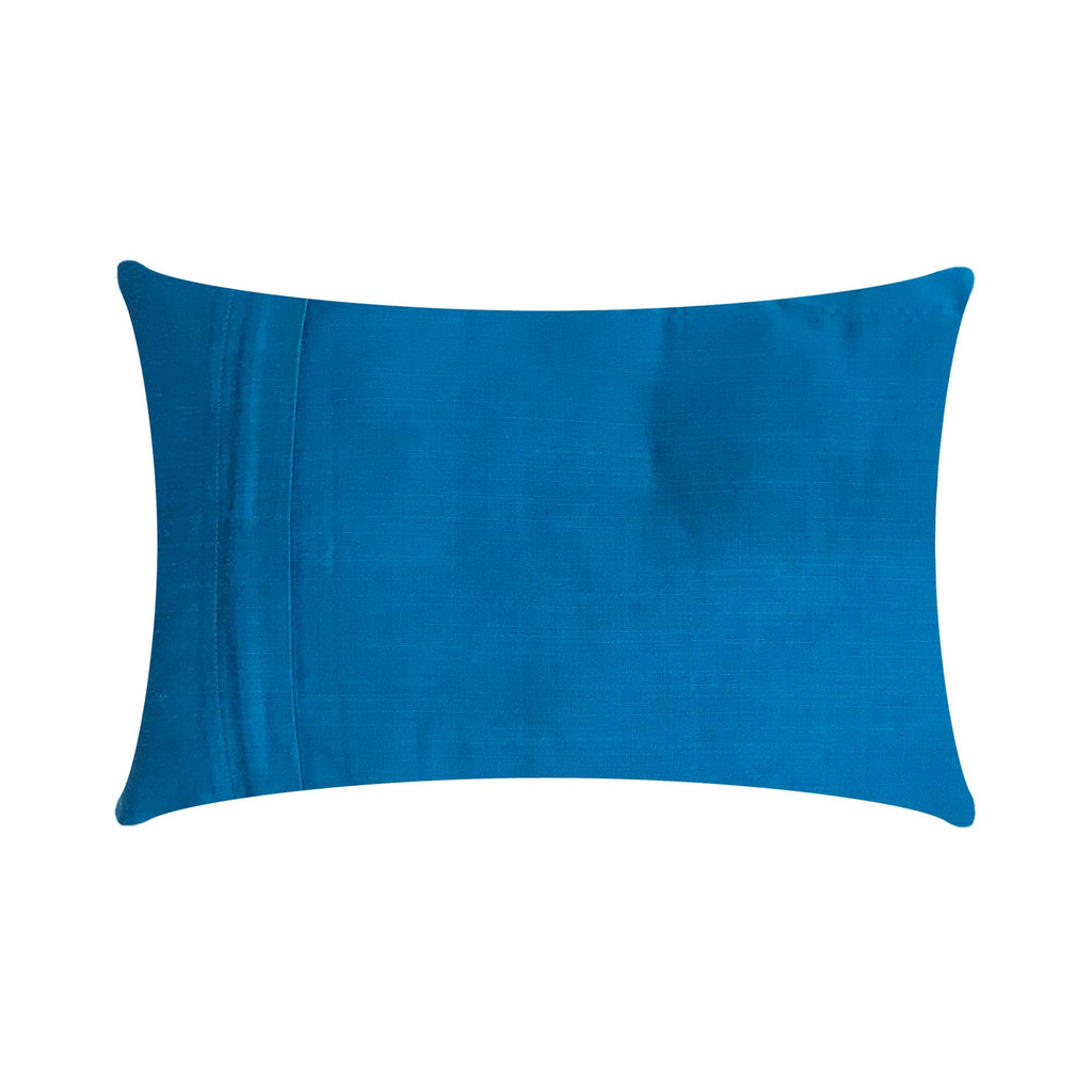 Teal Beige Tussar Silk Lumbar Pillow Cover Buy from India