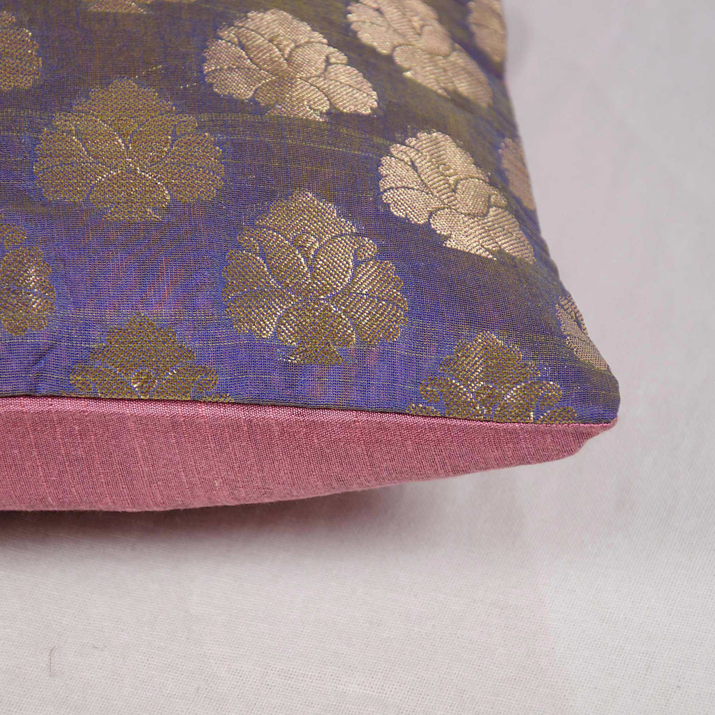 Mauve and Gold Floral Chanderi Silk Cushion Cover Buy Online From India