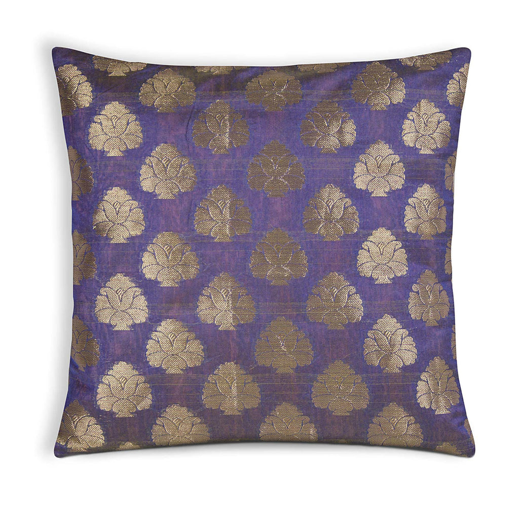 Mauve and Gold Floral Chanderi Silk Cushion Cover Buy Online From India