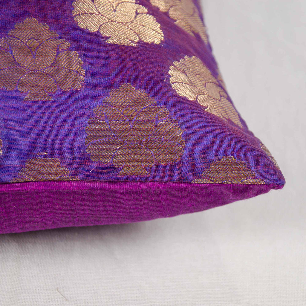 Purple Gold Floral Chanderi Silk Cushion Cover Buy Online From India