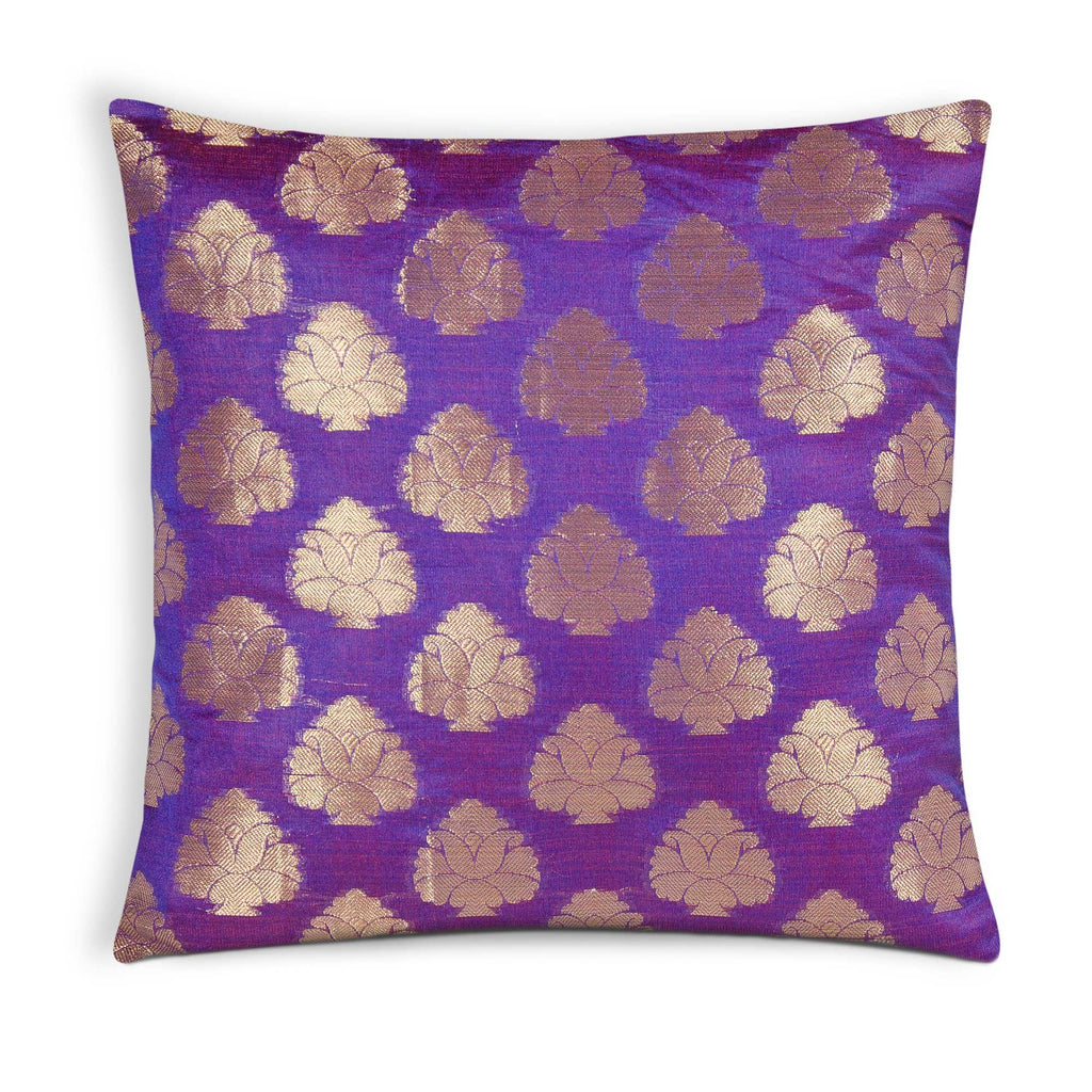 Purple Gold Floral Chanderi Silk Cushion Cover Buy Online From India