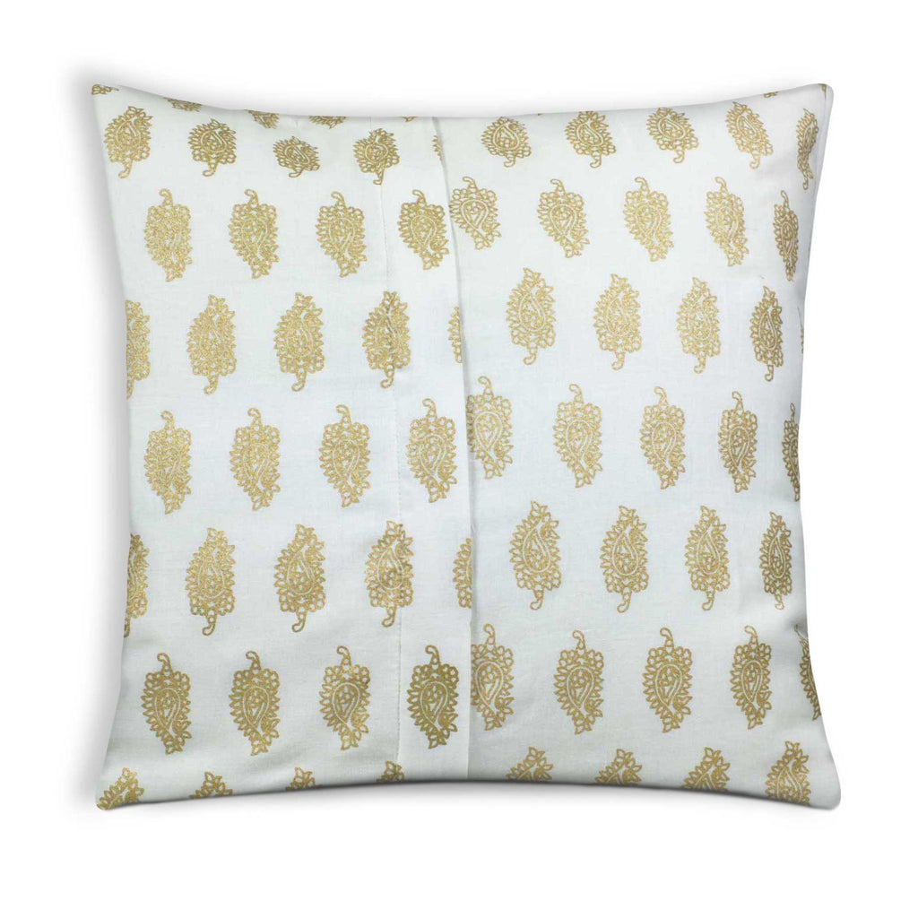 white and gold pasiley cotton pillow cover buy online from India