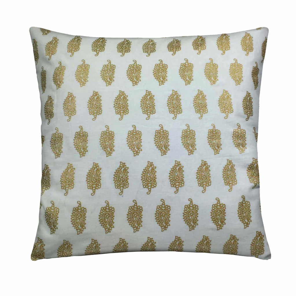 white and gold pasiley cotton pillow cover buy online from DesiCrafts