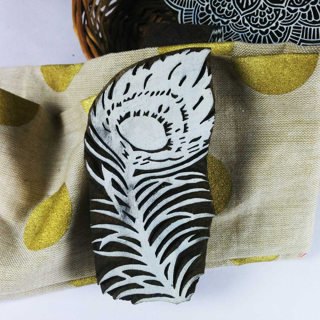 Peacock Feather Block Printing Stamp for Clay Soap and Textile Printing