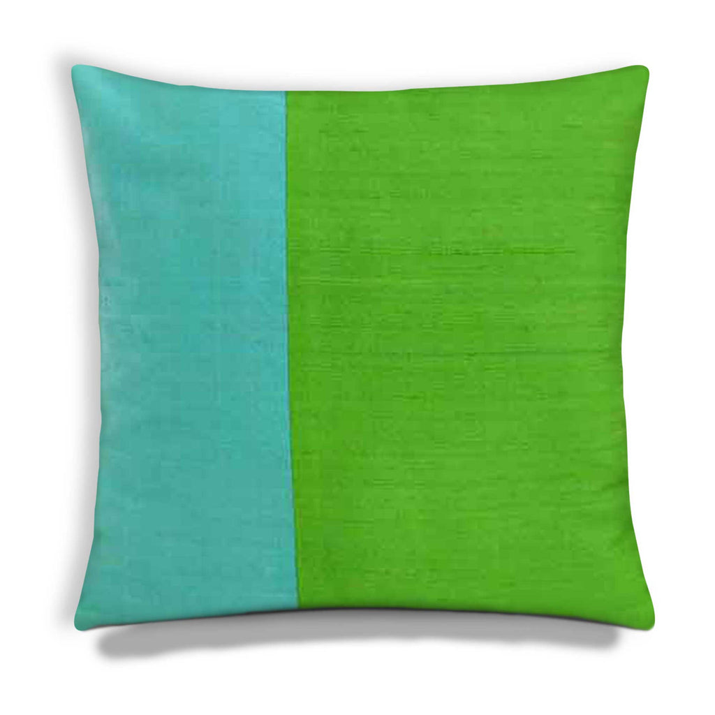 Mint and Aqua Colorblock Raw Silk Pillow Cover buy online from India