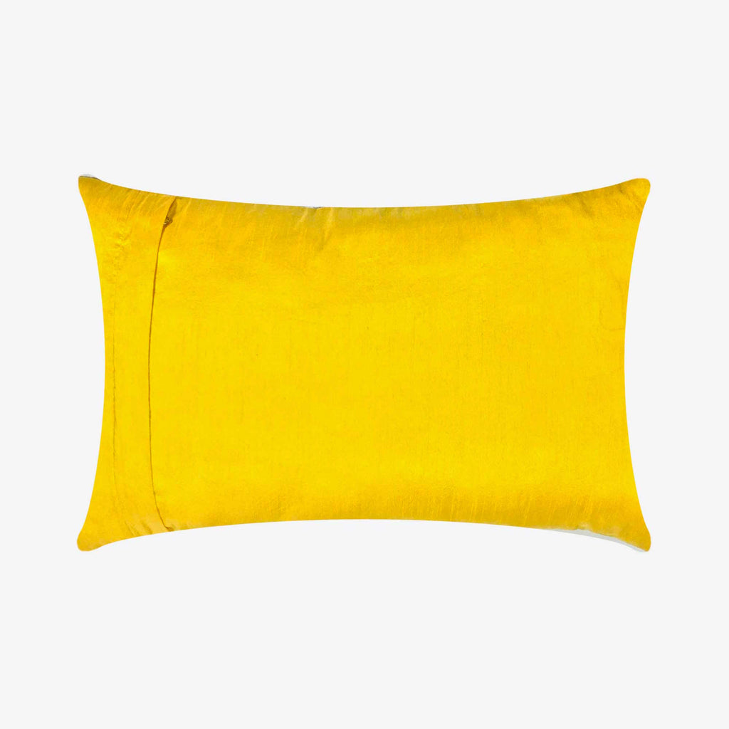 Yellow Purple and Gold Banrasi Silk Pillow Cover