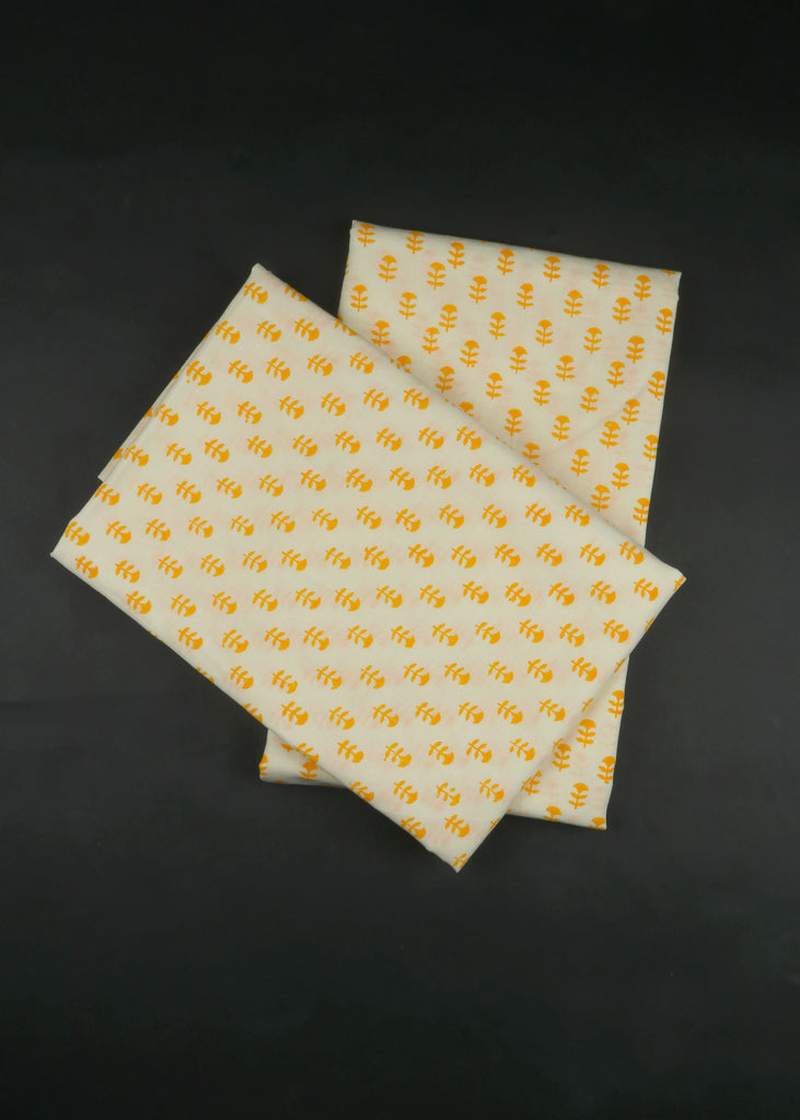 Cream Yellow Tiny Flower Hand Block Printed Cotton Curtains